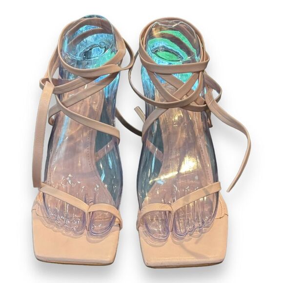 MARC FISHER Womens Beige Dominic Square Toe Stiletto Leather Thong Sandals 6M - Picture 2 of 8